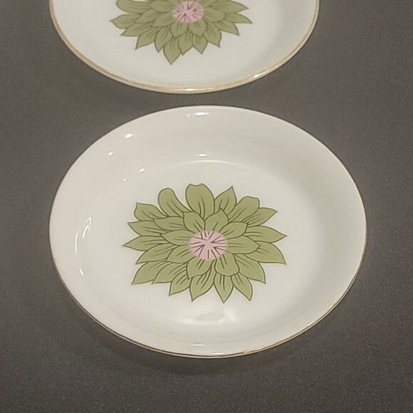 Floral Mini Plates Creative Japan Trinket Holder Gold Rim Set of 4 Green White - Picture 6 of 9